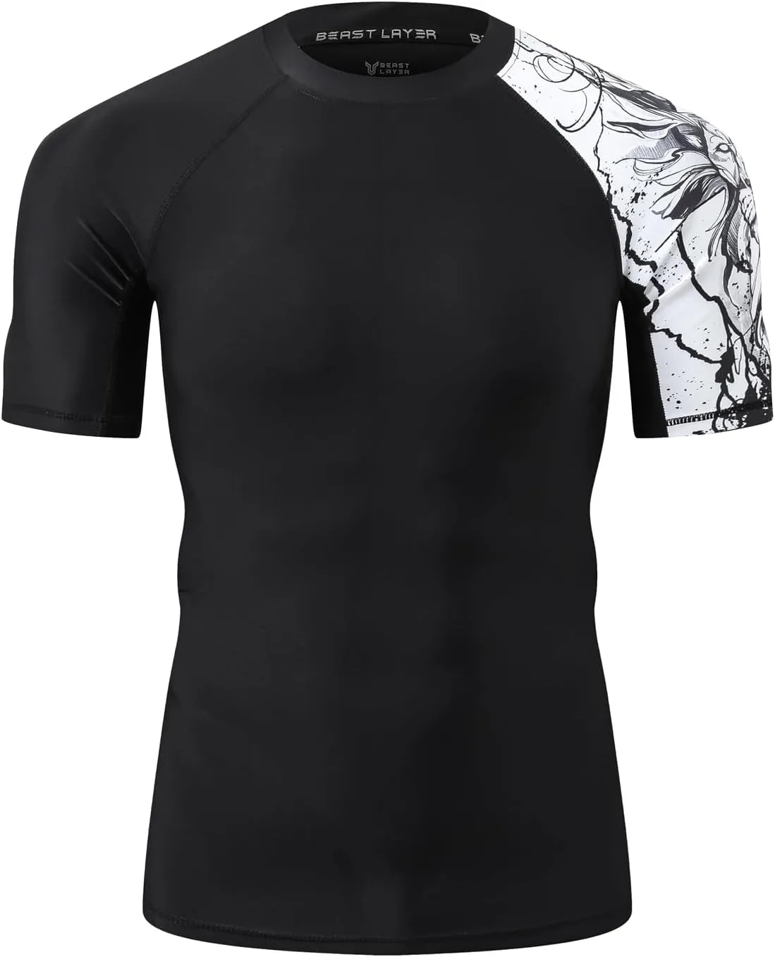 HUGE SPORTS Men's Splice UV Sun Protection UPF 50  Skins Rash Guard Short Sleeves