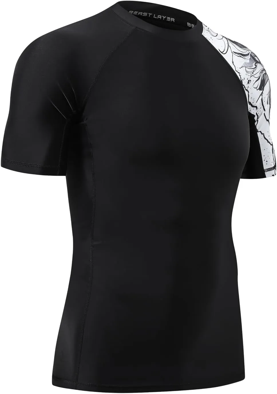 HUGE SPORTS Men's Splice UV Sun Protection UPF 50  Skins Rash Guard Short Sleeves