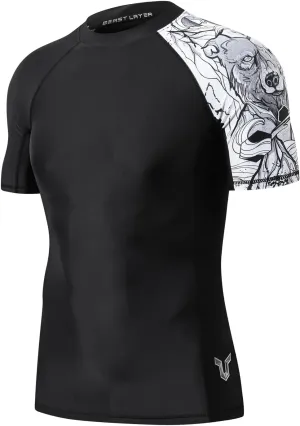 HUGE SPORTS Men's Splice UV Sun Protection UPF 50  Skins Rash Guard Short Sleeves