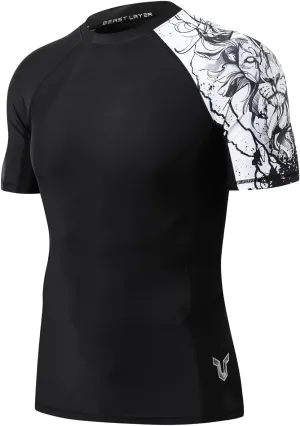 HUGE SPORTS Men's Splice UV Sun Protection UPF 50  Skins Rash Guard Short Sleeves