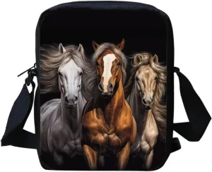 HUGS IDEA Black Horse Print Small Shoulder Messenger Bags Animals Mini Crossbody Handbag Travel Portable Cellphone Pouch Purse Wallet