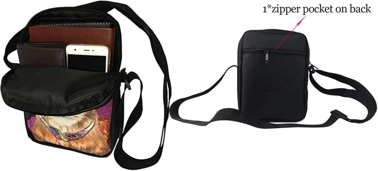 HUGS IDEA Black Horse Print Small Shoulder Messenger Bags Animals Mini Crossbody Handbag Travel Portable Cellphone Pouch Purse Wallet