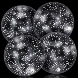 HyDren 4 Pack LED Light up Beach Ball 12 Inches Glow in The Dark Pool Balls Confetti Glitters Inflatable Light up Beach Ball Pool Toys for Teens Adults Summer Disco Party Favors(Silver)