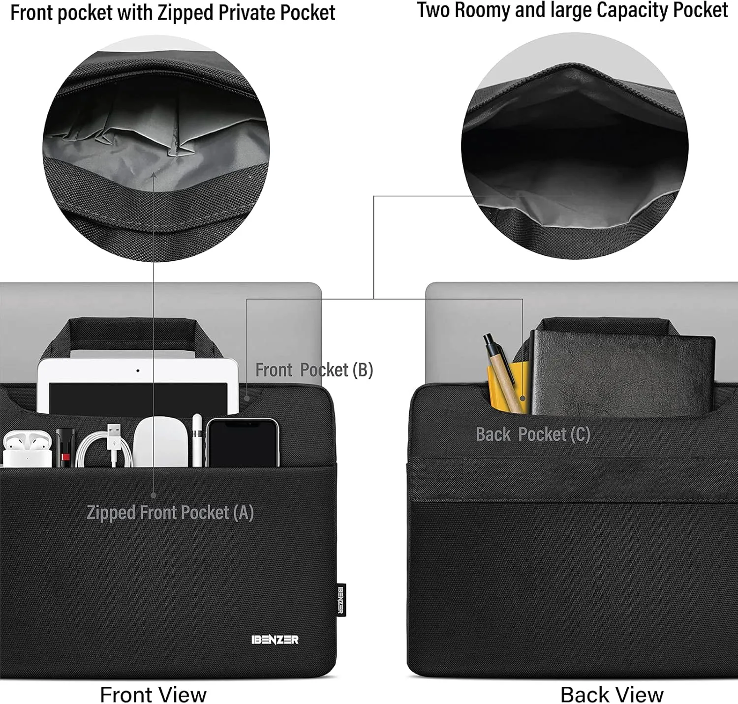 iBenzer 15.6 16 inch Laptop Computer Sleeve Carrying Case Bag for New MacBook Air 15-inch M2 A2941, MacBook Pro 15/16-inch, 15" Surface/Dell/HP/Acer/Lenovo Chromebook, Black LS-SLD15-BK