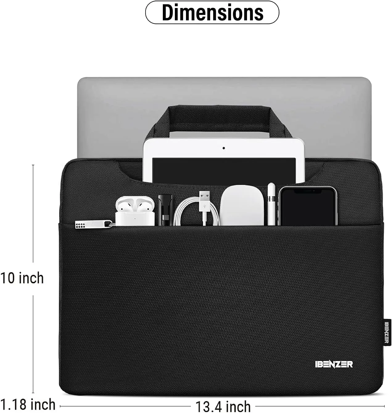 iBenzer 15.6 16 inch Laptop Computer Sleeve Carrying Case Bag for New MacBook Air 15-inch M2 A2941, MacBook Pro 15/16-inch, 15" Surface/Dell/HP/Acer/Lenovo Chromebook, Black LS-SLD15-BK