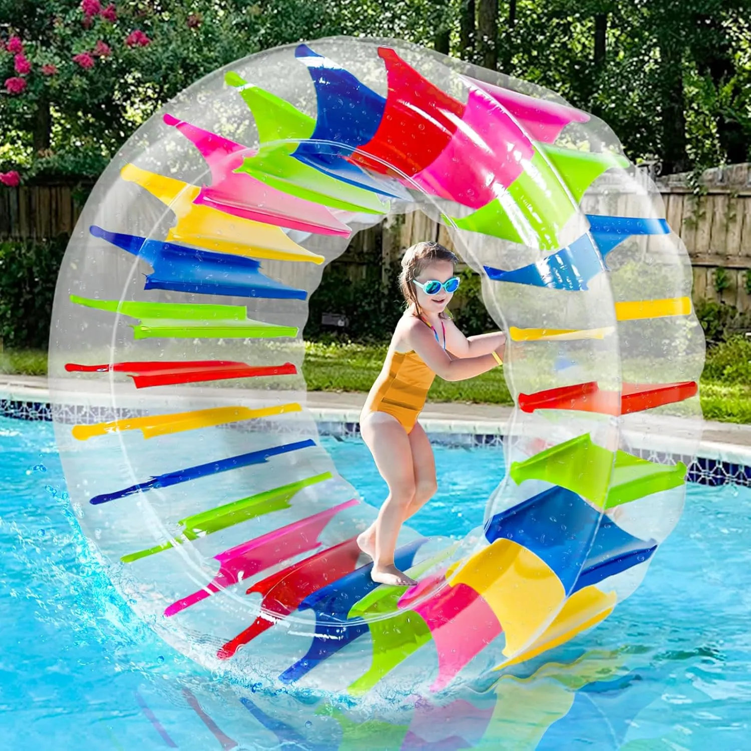 iGeeKid 65 Inch Inflatable Wheel Roller Pool Floats Toys for Kids, Kids Pool Float Pool Games for Lake Beach Party Outdoor Summer Fun, Colorful Swimming Pool Water Wheel Toys