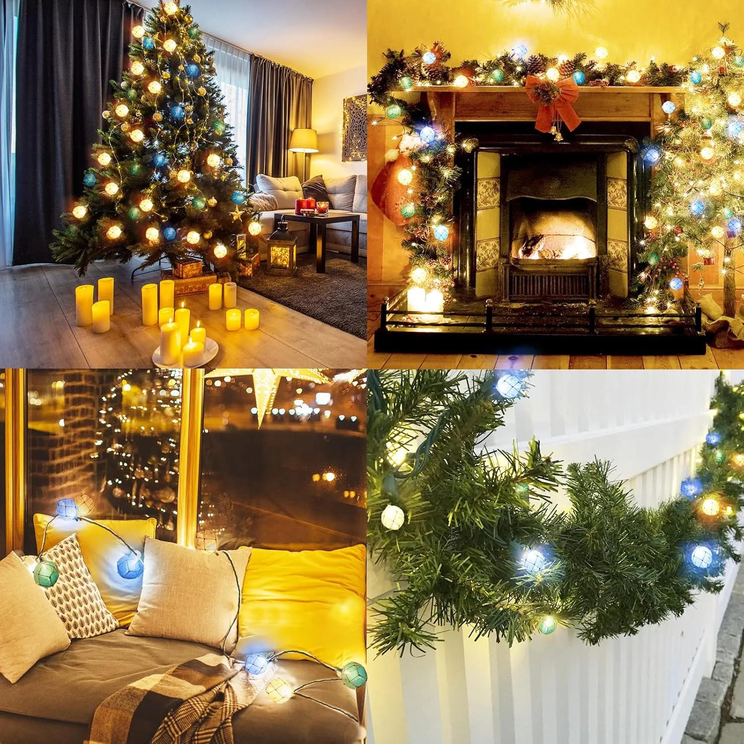 Indoor String Light 10 Nautical Fishing Floats Coastal Buoy Beach Theme Decoration for Bedroom Bathroom Window Christmas Tree, 7.92Ft Indoor Outdoor Use
