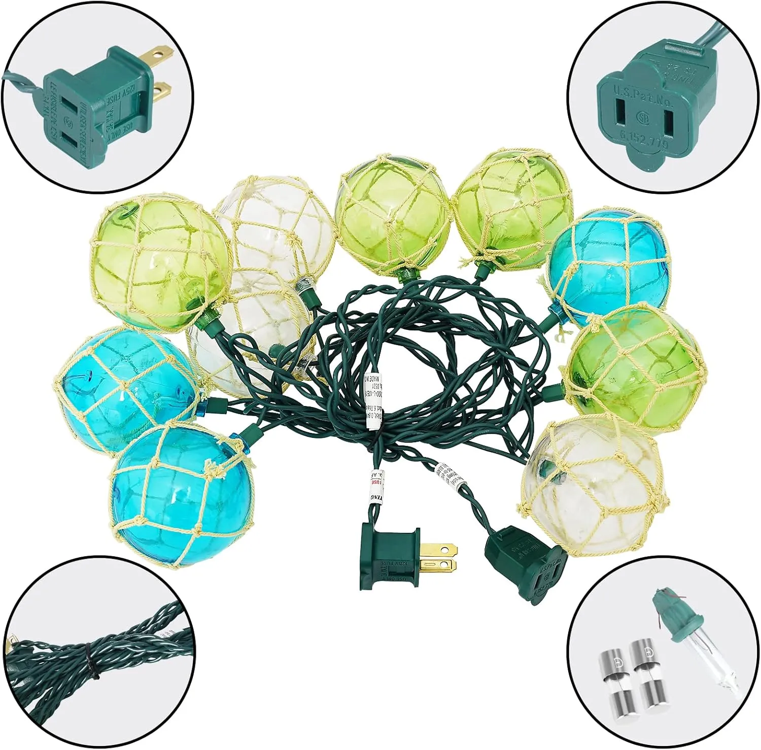 Indoor String Light 10 Nautical Fishing Floats Coastal Buoy Beach Theme Decoration for Bedroom Bathroom Window Christmas Tree, 7.92Ft Indoor Outdoor Use