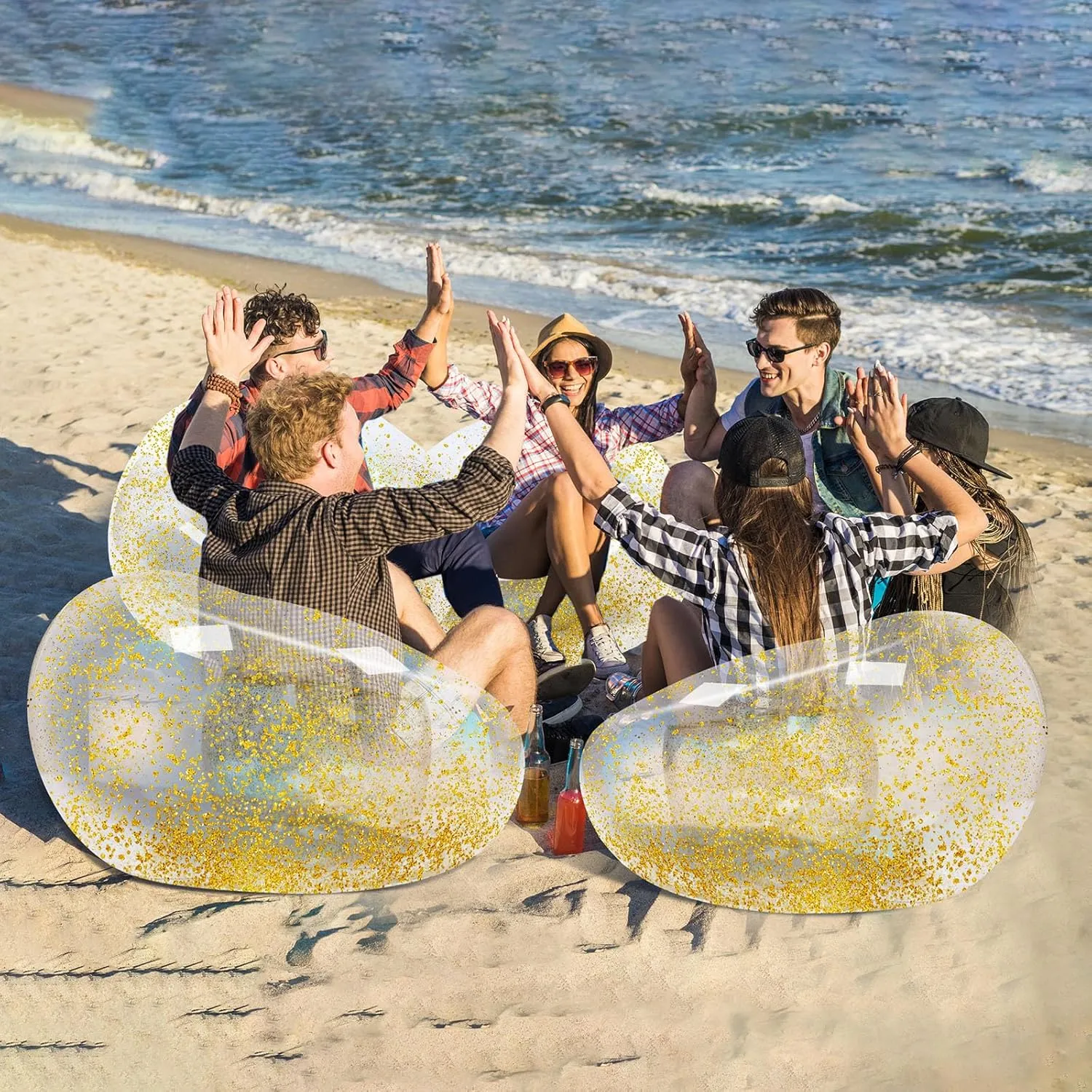 Inflatable Bean Bag Chair for Adult Bean Bag Sofa Chair Blow up Inflatable Furniture for Outdoor Living Room Bedroom Balcony Travel Party Gift Accessories(Gold Glitter,4 Pcs)