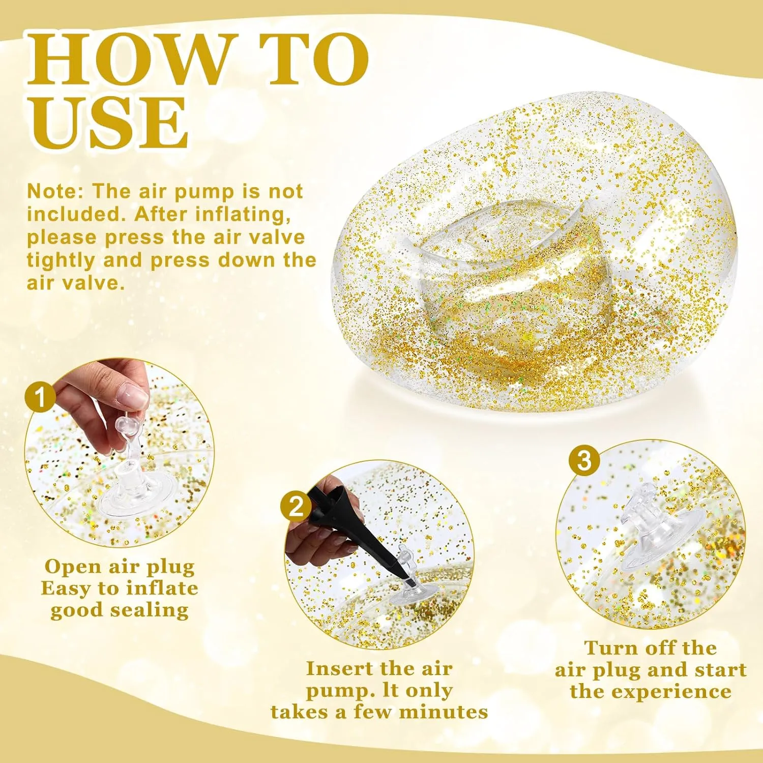 Inflatable Bean Bag Chair for Adult Bean Bag Sofa Chair Blow up Inflatable Furniture for Outdoor Living Room Bedroom Balcony Travel Party Gift Accessories(Gold Glitter,4 Pcs)