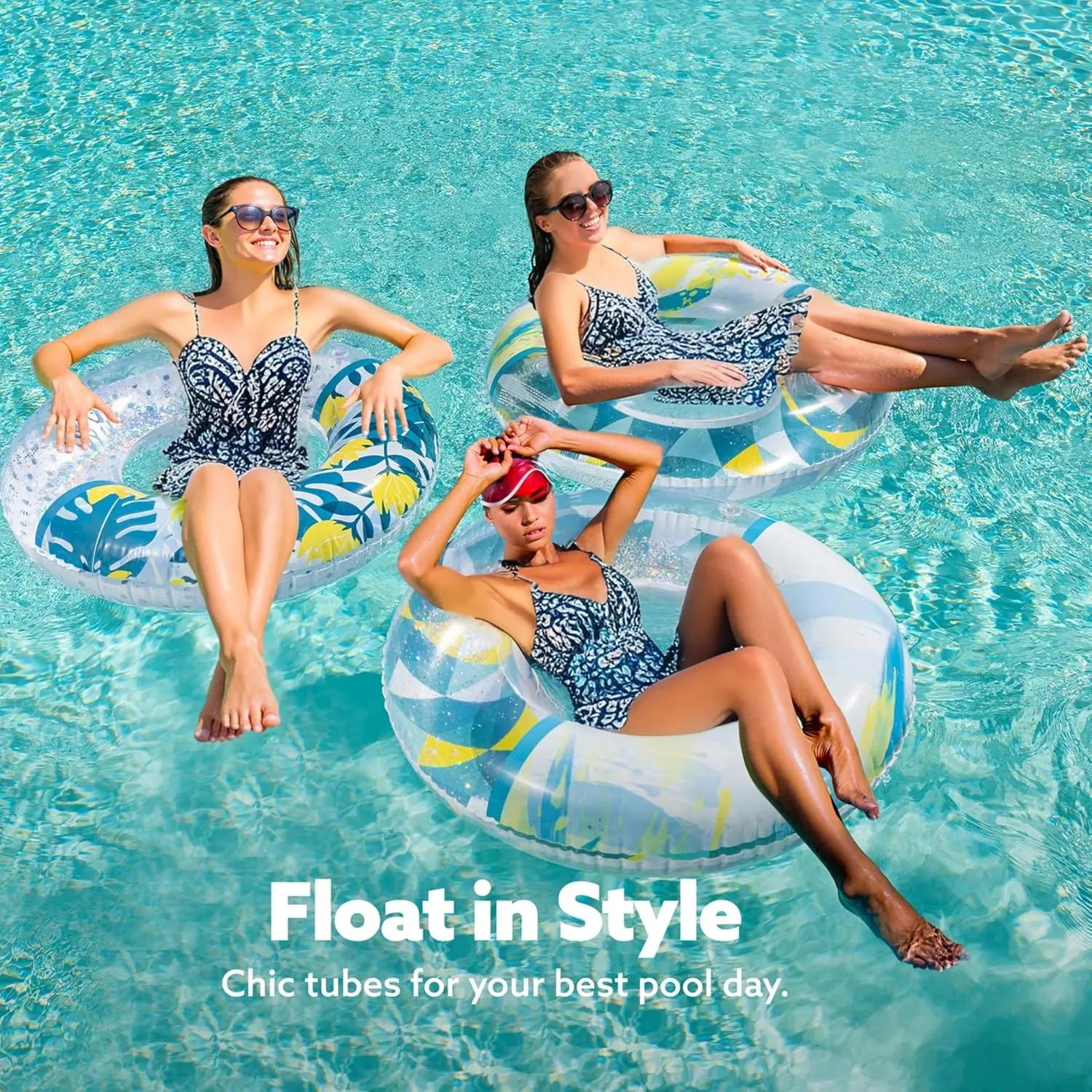 Inflatable Pool Floats with Glitters 32.5"(3 Pack), Pool Floaties Tubes for Swimming Kids Adults Beach Outdoor Party Supplies