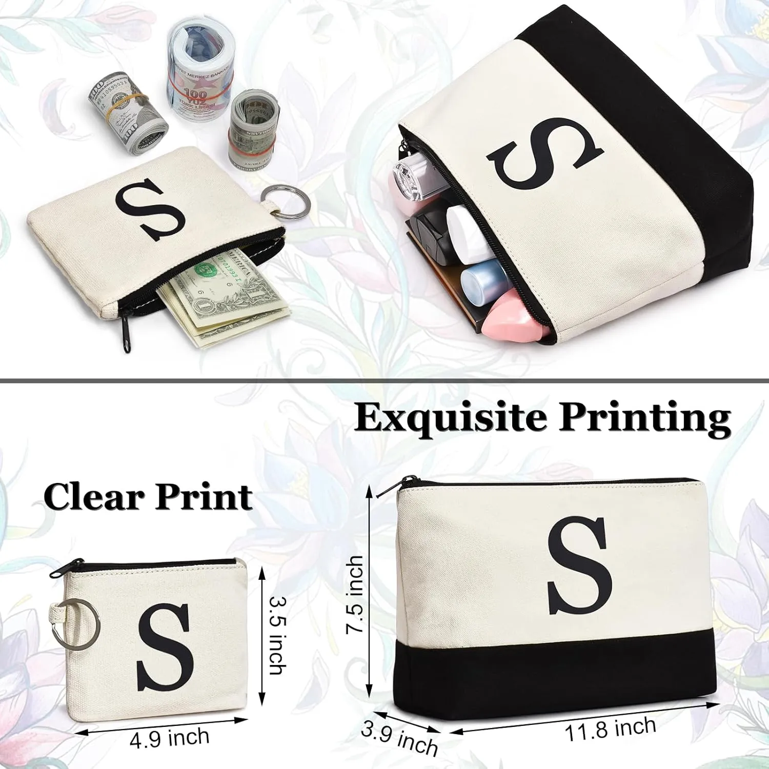 Initial Canvas Tote Bag Birthdays Gift for Women Mom Teacher Friend Bridesmaid,Custom for Wedding Beach Holidays