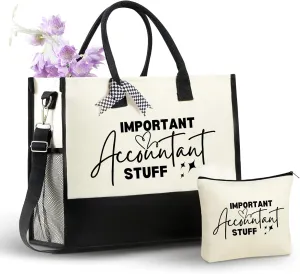 InnoBeta Accountant Gifts for Women Canvas Tote Bag on Birthday & Christmas, Tote with Top Zipper Closure and Shoulder Strap