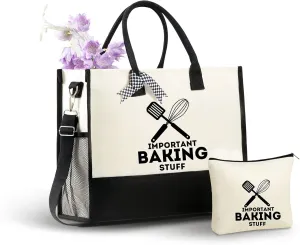 InnoBeta Baking Gifts for Women Canvas Tote Bag, Gifts for Bakers Women, Baker Gifts Tote Bag with Top Zipper Closure and Shoulder Strap for Birthday