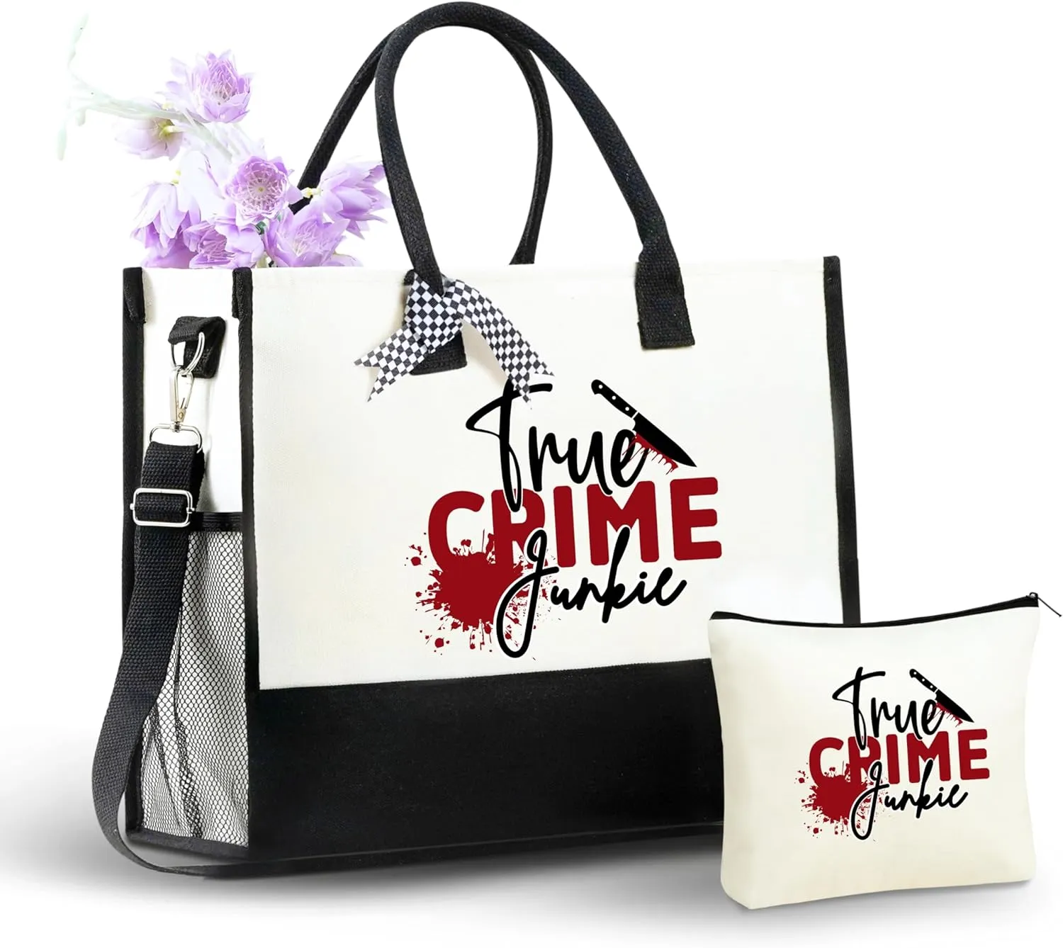 InnoBeta Crime Lover Gifts, Canvas Tote Bag with Top Zipper Closure and Shoulder Strap for Birthday, Christmas and Every Special Occasion