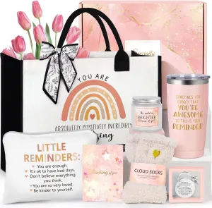 Inspirational Gifts for Women, Motivational Gifts Encouragement Gifts Cheer Up Christmas Birthday Gift with Positive Affirmations Little Reminders Tote Bag for Her Sister Best Friend Coworker Pink