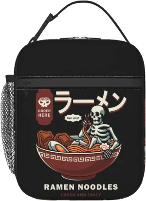 Insulated Lunch Box for Kids Adults Ramen Lunch Box for Work,Picnic,School,Travel,Hiking,Beach or Fishing Polyester Skull Eat Ramen Theme Lunch Bag
