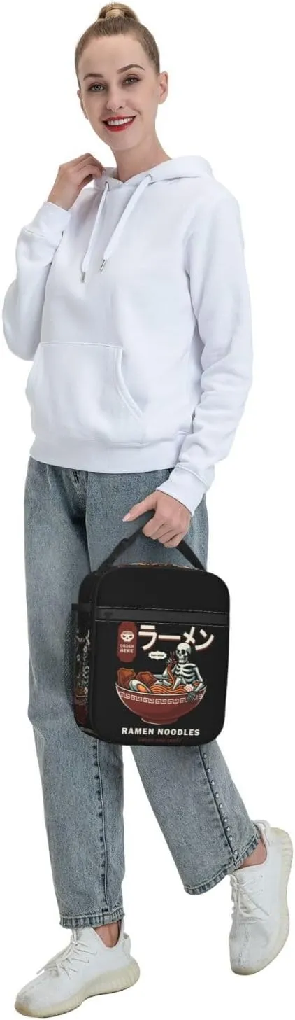 Insulated Lunch Box for Kids Adults Ramen Lunch Box for Work,Picnic,School,Travel,Hiking,Beach or Fishing Polyester Skull Eat Ramen Theme Lunch Bag