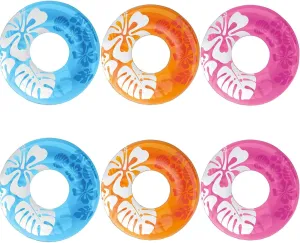 Intex Colorful Transparent Inflatable Swimming Pool Tube Raft (6 Pack) | 59251EP