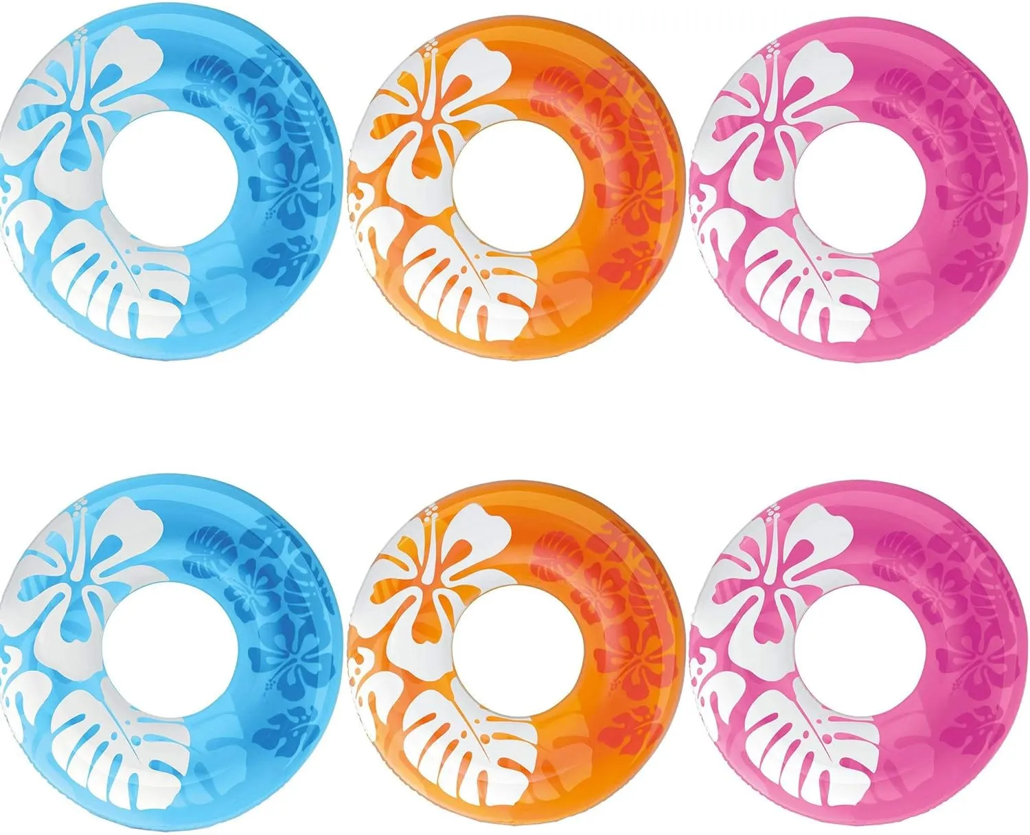 Intex Colorful Transparent Inflatable Swimming Pool Tube Raft (6 Pack) | 59251EP