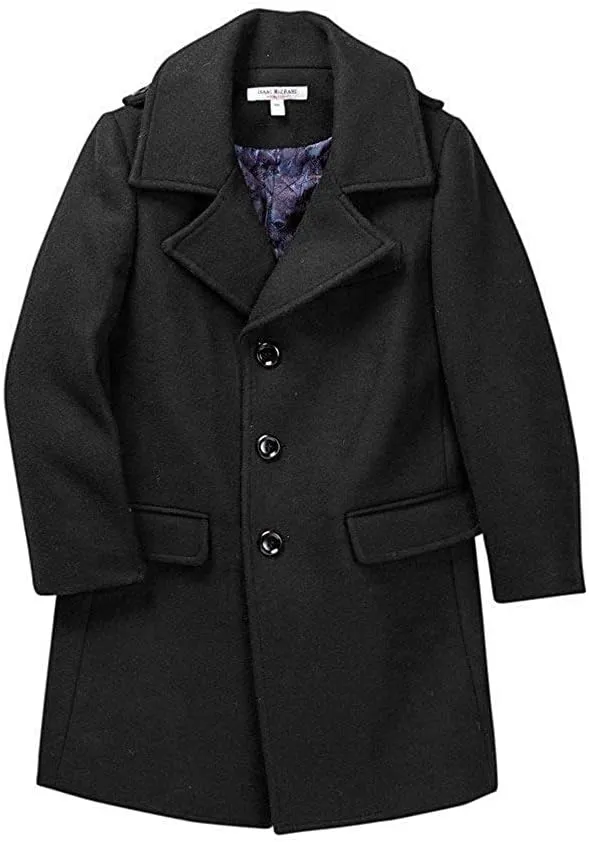 Isaac Mizrahi Boy’s Single Breasted Wool Overcoat with Epaulets - Colors