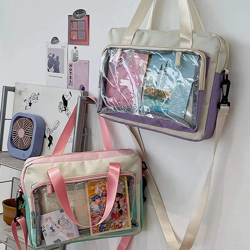 Ita Bag Clear Satchel Backpack, PVC Transparent Messenger Bag, JK Uniform Shoulder Bag With Insert For Pins Display
