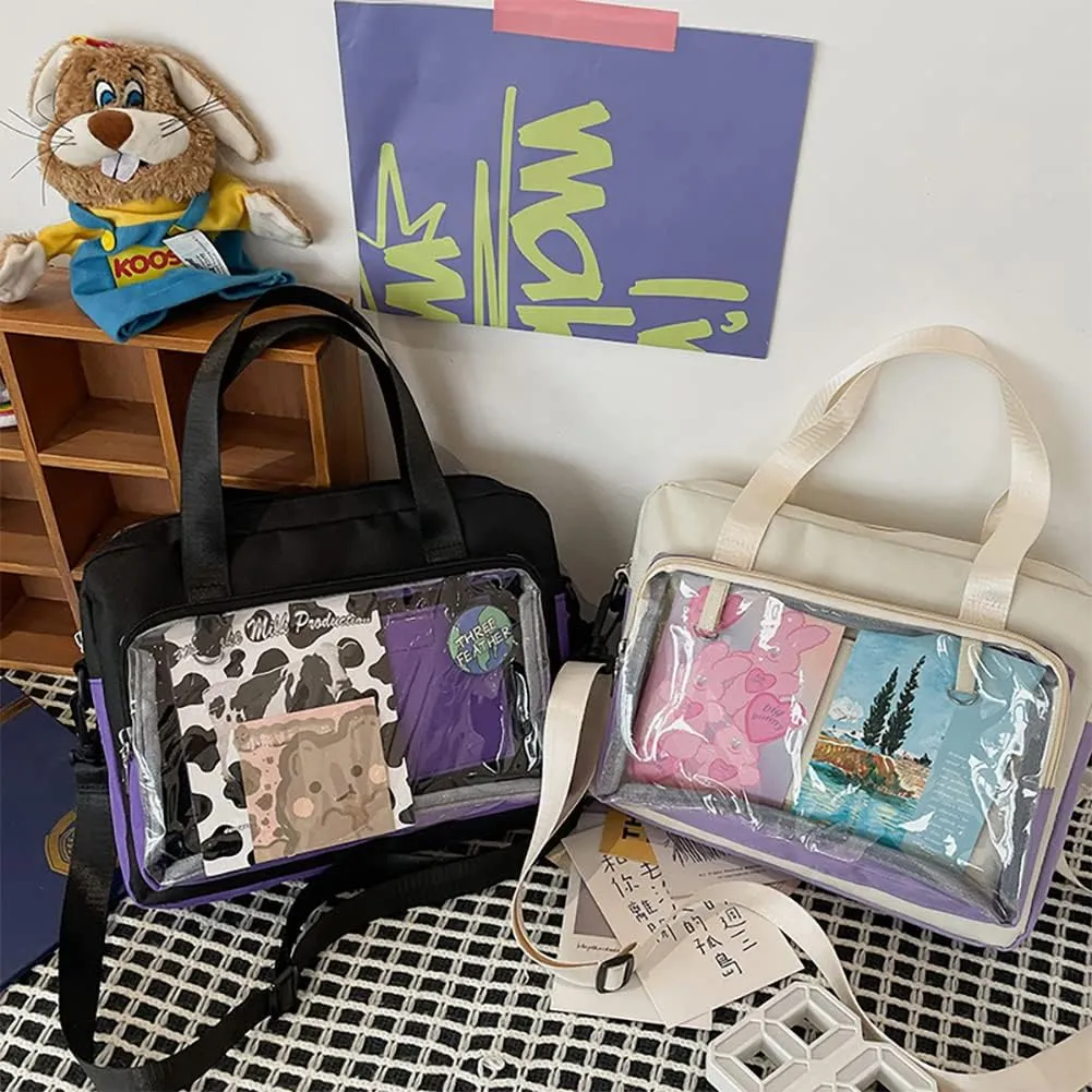 Ita Bag Clear Satchel Backpack, PVC Transparent Messenger Bag, JK Uniform Shoulder Bag With Insert For Pins Display