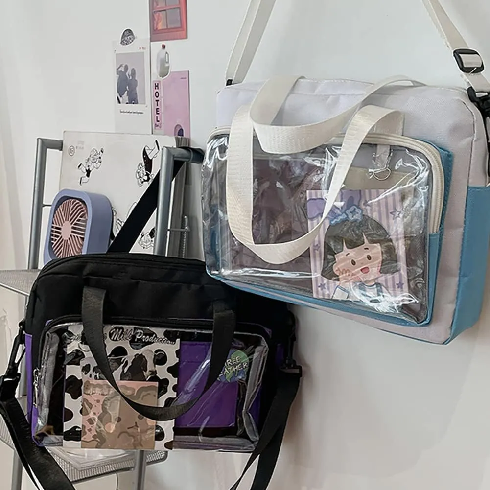 Ita Bag Clear Satchel Backpack, PVC Transparent Messenger Bag, JK Uniform Shoulder Bag With Insert For Pins Display