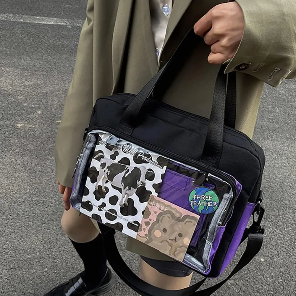 Ita Bag Clear Satchel Backpack, PVC Transparent Messenger Bag, JK Uniform Shoulder Bag With Insert For Pins Display