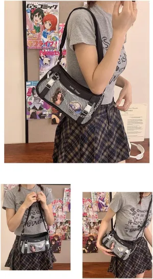 Ita Bag Crossbody Y2k Purse Coquette Anime Itabags Handbag Shoulder Bag Grunge Pin Display Bag Lolita Purse Cutecore (Black)