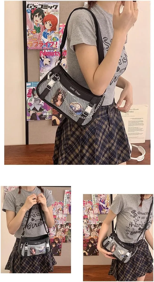 Ita Bag Crossbody Y2k Purse Coquette Anime Itabags Handbag Shoulder Bag Grunge Pin Display Bag Lolita Purse Cutecore (Black)
