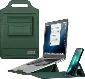 IVY 13 14 Inch Portable Laptops Sleeves with Handbag Stand Phone Holder Storage Bag Mouse Pad for MacBook Air Pro Retina M1 M2 Surface HP Lenovo Dell ASUS Acer Samsung Laptops Bag Case Cover - Green
