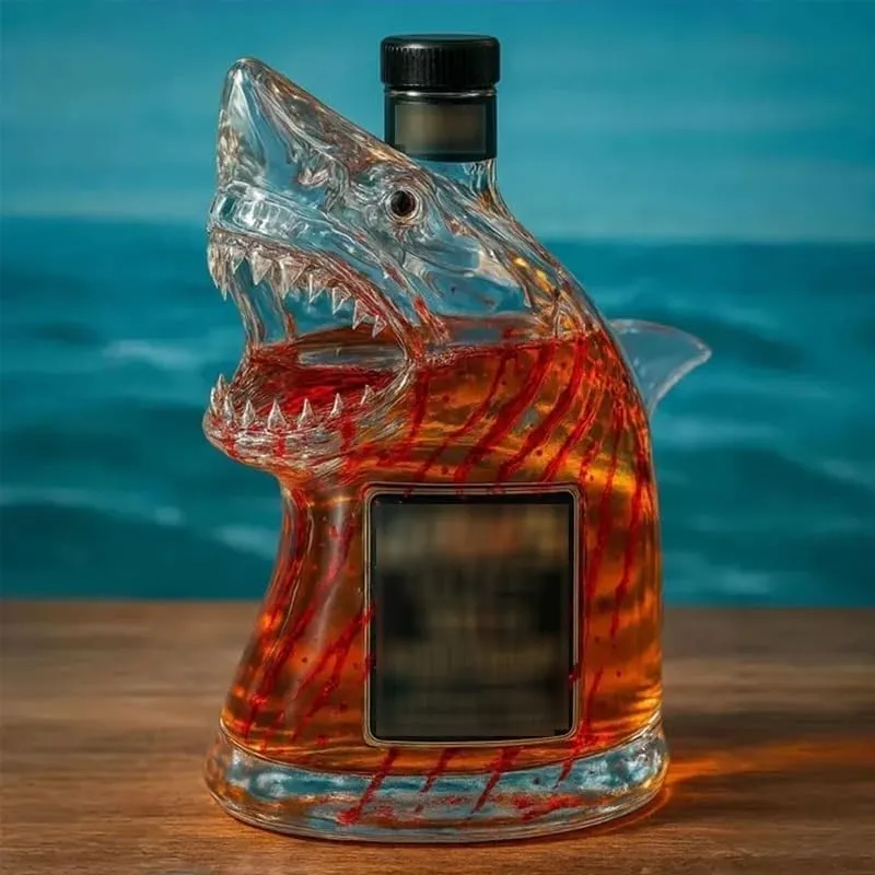 Jaws 50th Anniversary Limited Edition Whiskey Bottle, Sherum Bruce The Shark, Unique Transparent Engraved Animal Shape Glass, for Every Fan and Collector, Mens Birthday Gift Ideas(1pc)