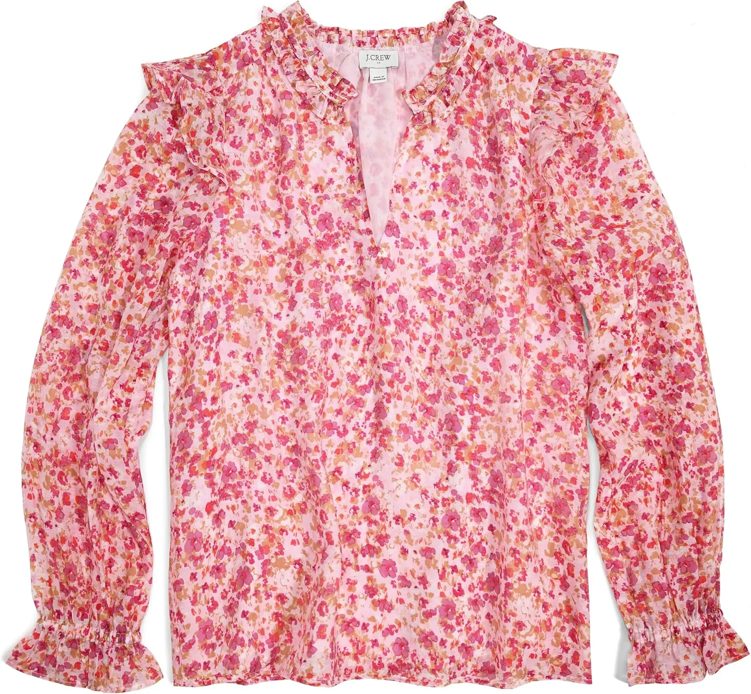 J.Crew Mercantile Women's Long Sleeve Ruffle-Collar V-Neck Top
