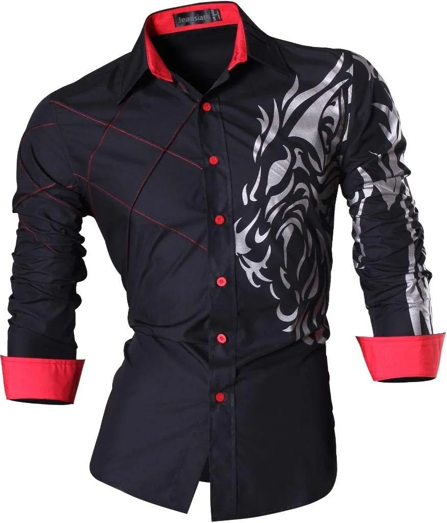 jeansian Men's Slim Fit Long Sleeves Casual Button Down Dress Shirts 8397