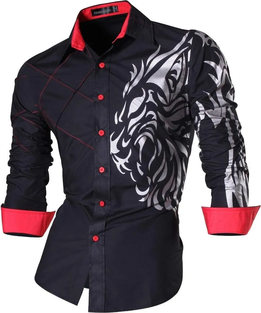 jeansian Men's Slim Fit Long Sleeves Casual Button Down Dress Shirts 8397