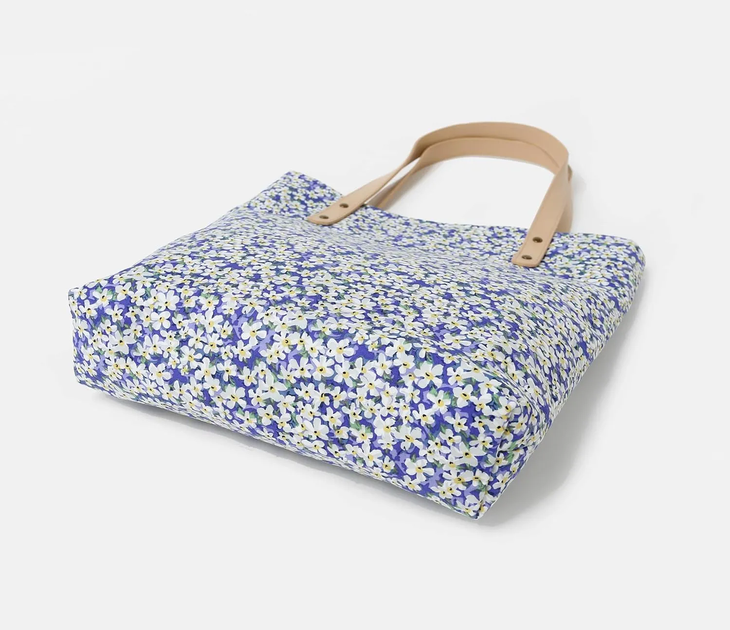 Jeelow Floral Cotton Canvas Tote Handbag with Vegan Leather Handles for Women - Lightweight Shoulder Bag Purse Snap Closure