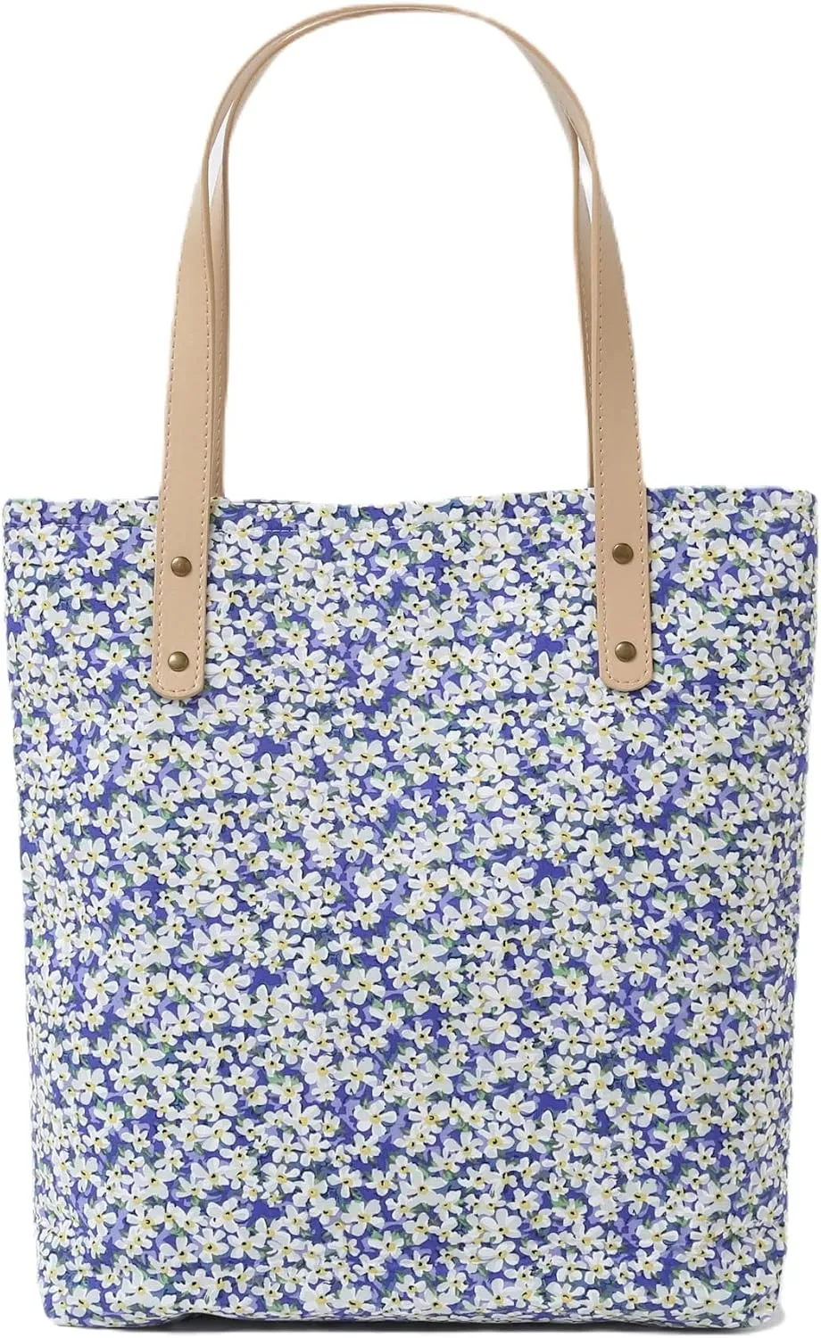 Jeelow Floral Cotton Canvas Tote Handbag with Vegan Leather Handles for Women - Lightweight Shoulder Bag Purse Snap Closure