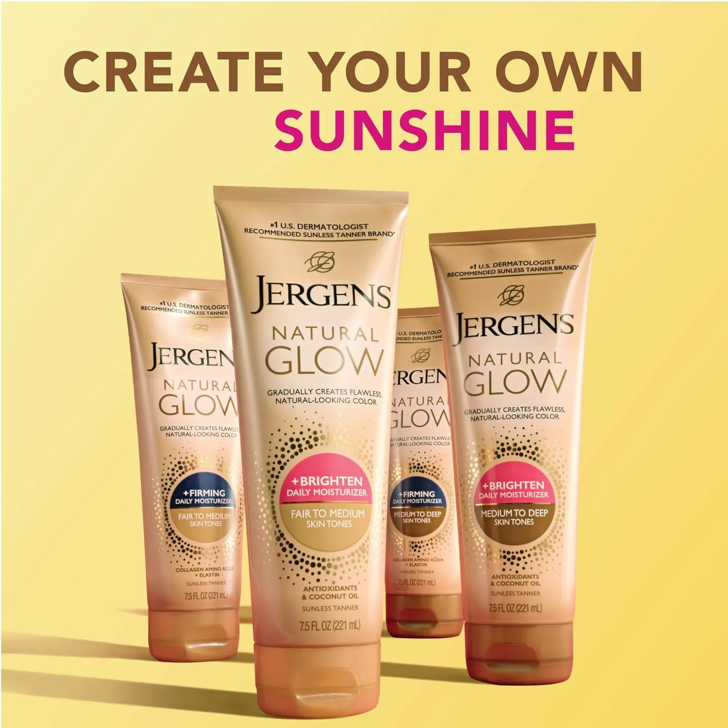 Jergens Natural Glow  Firming Self Tanner Body Lotion, Fair to Medium Skin Tone, Sunless Tanning Moisturizer with Collagen and Elastin. Helps to Visibly Reduce Cellulite, 7.5 Fl Oz (Pack of 2)