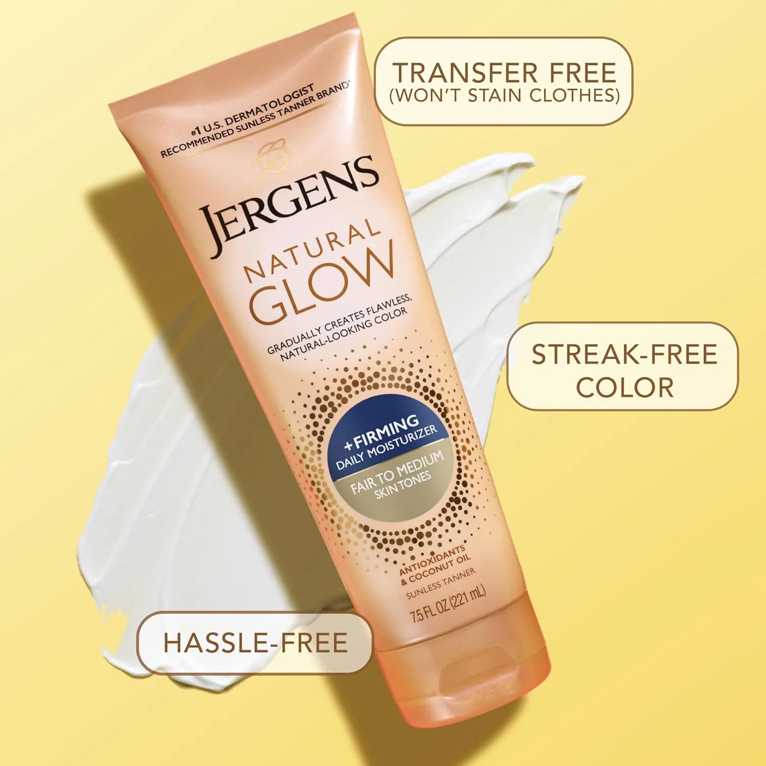 Jergens Natural Glow  Firming Self Tanner Body Lotion, Fair to Medium Skin Tone, Sunless Tanning Moisturizer with Collagen and Elastin. Helps to Visibly Reduce Cellulite, 7.5 Fl Oz (Pack of 2)