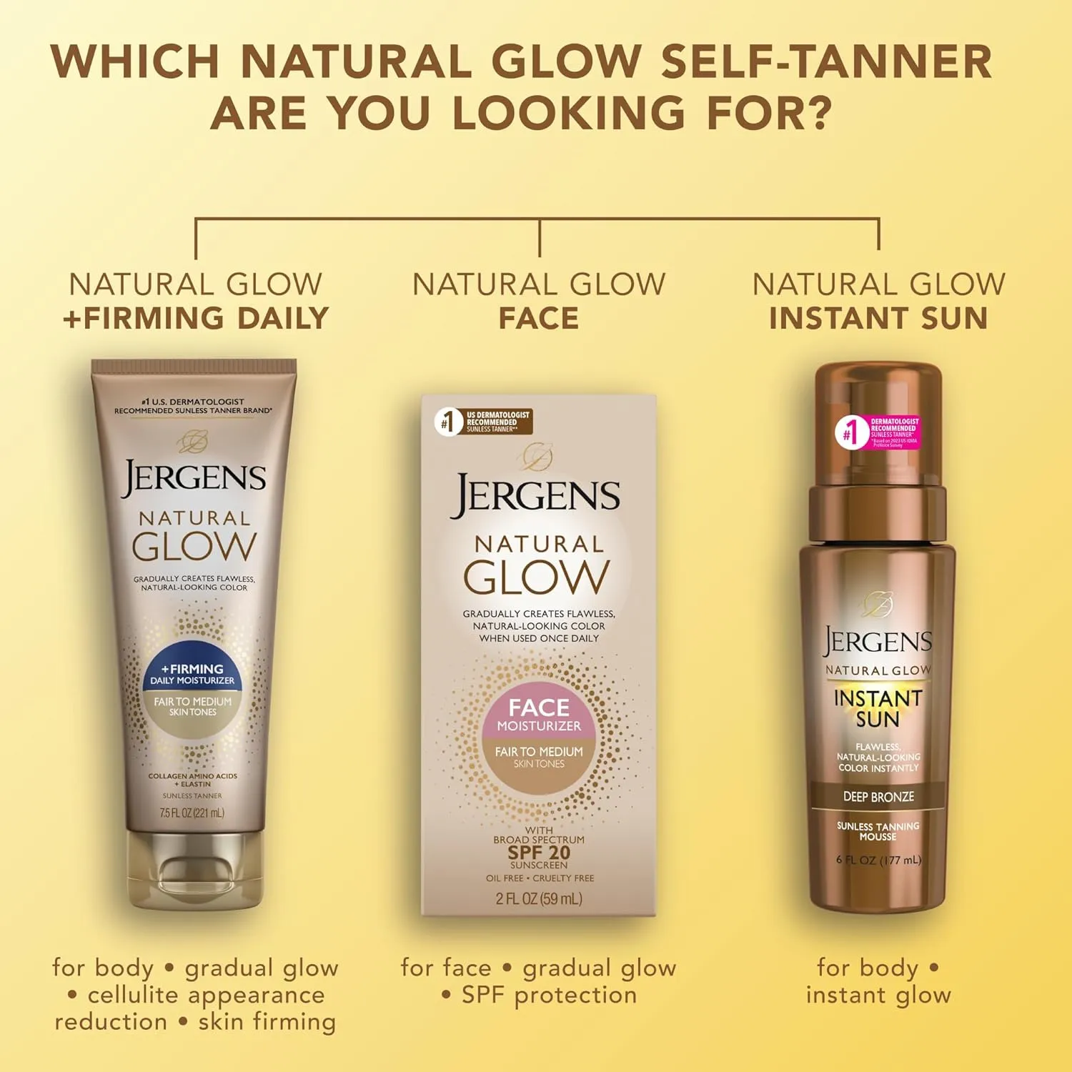Jergens Natural Glow  Firming Self Tanner Body Lotion, Fair to Medium Skin Tone, Sunless Tanning Moisturizer with Collagen and Elastin. Helps to Visibly Reduce Cellulite, 7.5 Fl Oz (Pack of 2)