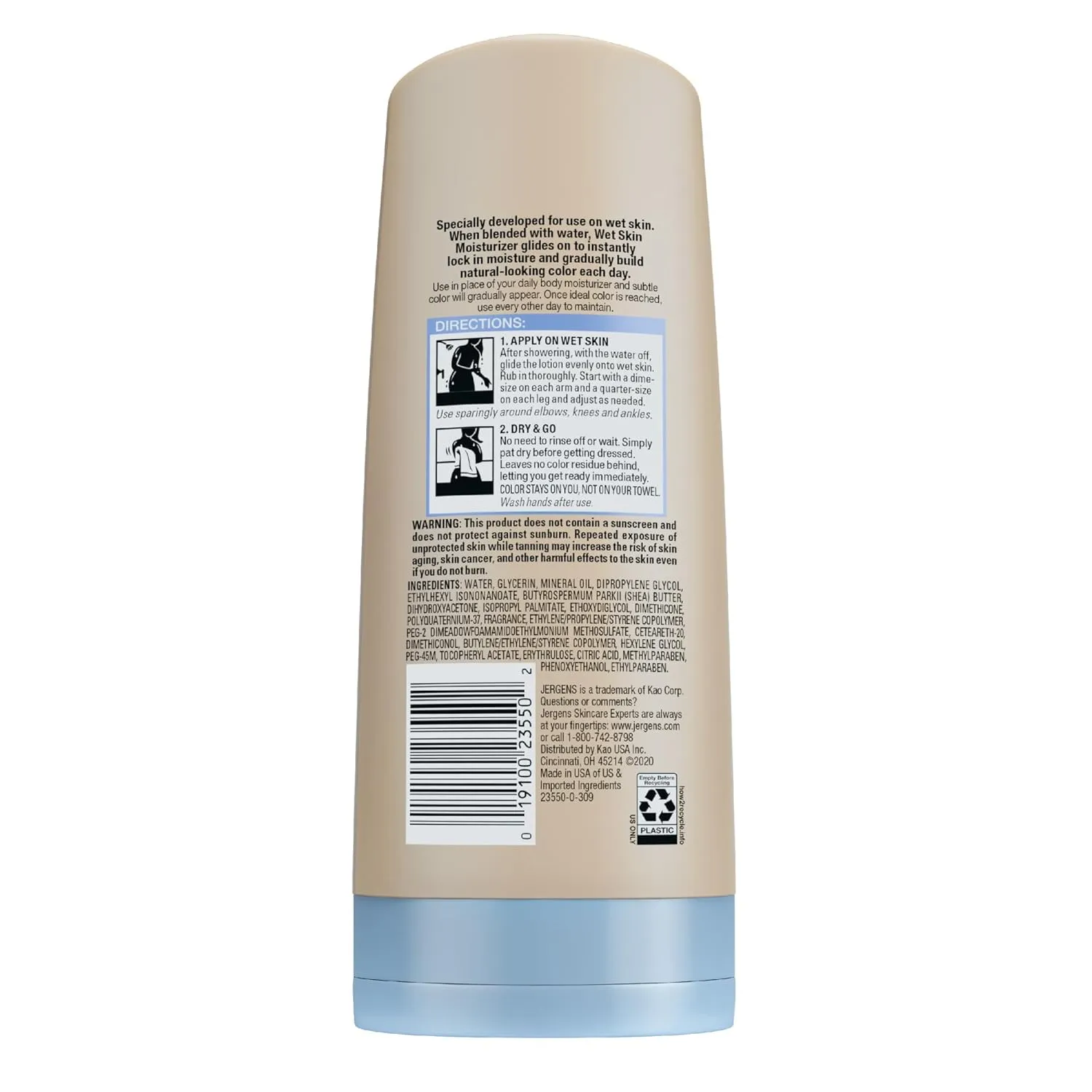 Jergens Natural Glow In Shower Lotion, Self Tanner for Fair to Medium Skin Tone, Sunless Tanning Wet Skin Lotion for Gradual, Flawless Color, 7.5 Ounce (Packaging May Vary)