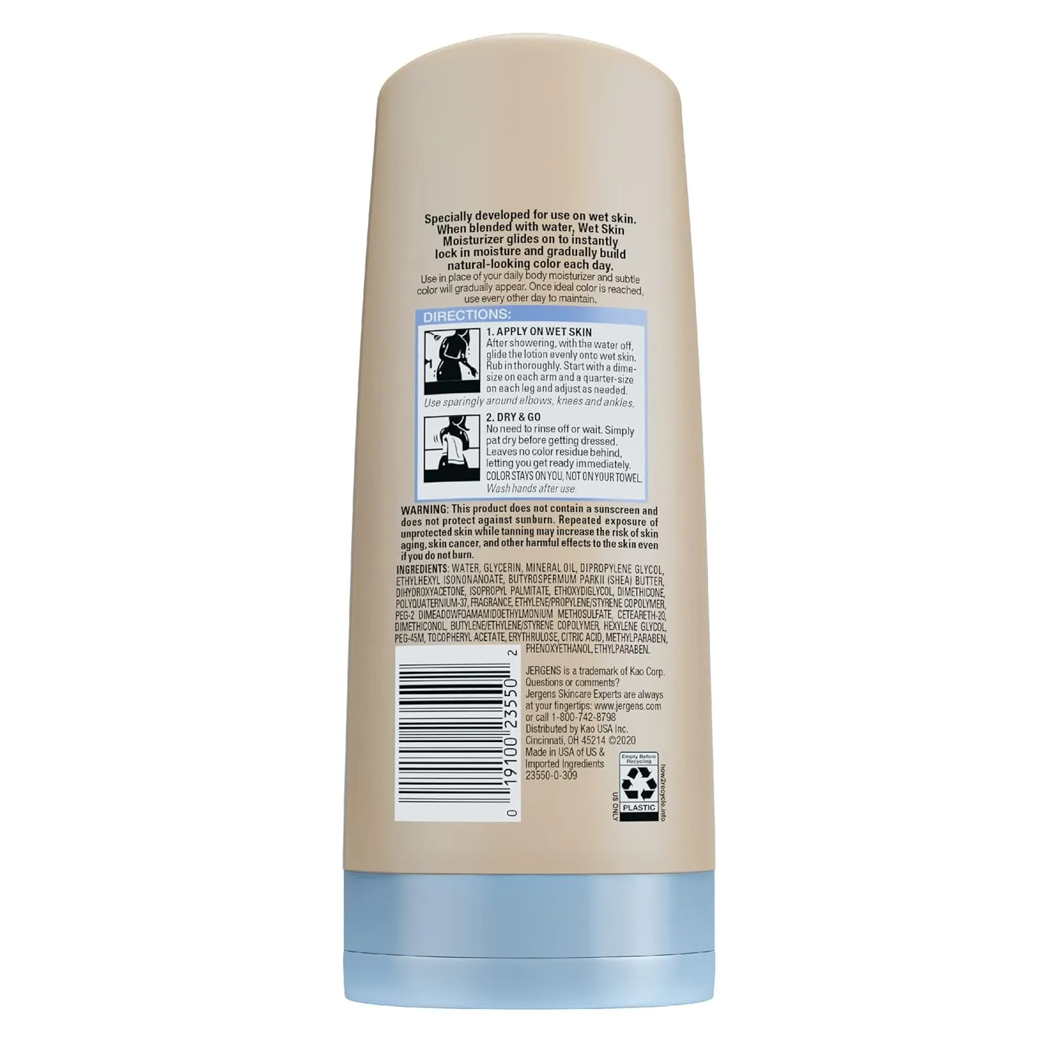 Jergens Natural Glow In Shower Lotion, Self Tanner for Fair to Medium Skin Tone, Sunless Tanning Wet Skin Lotion for Gradual, Flawless Color, 7.5 Ounce (Packaging May Vary)
