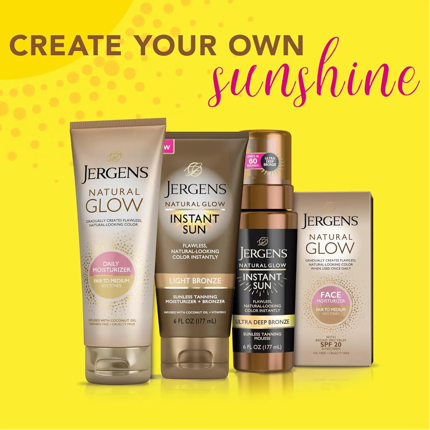 Jergens Natural Glow Instant Sun Bundle: Light Bronze Sunless Tanning Moisturizer   Bronzing Lotion 6oz Bottle and Applicator Mitt