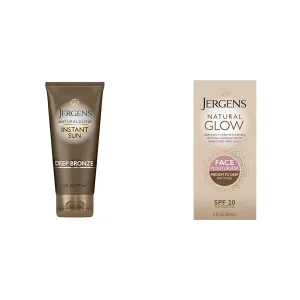 Jergens Natural Glow Instant Sun Sunless Tanning Moisturizer & Natural Glow Self Tanner Face Moisturizer, SPF 20 Facial Sunscreen, Medium to Deep Skin Tone, Sunless Tanning, Oil Free