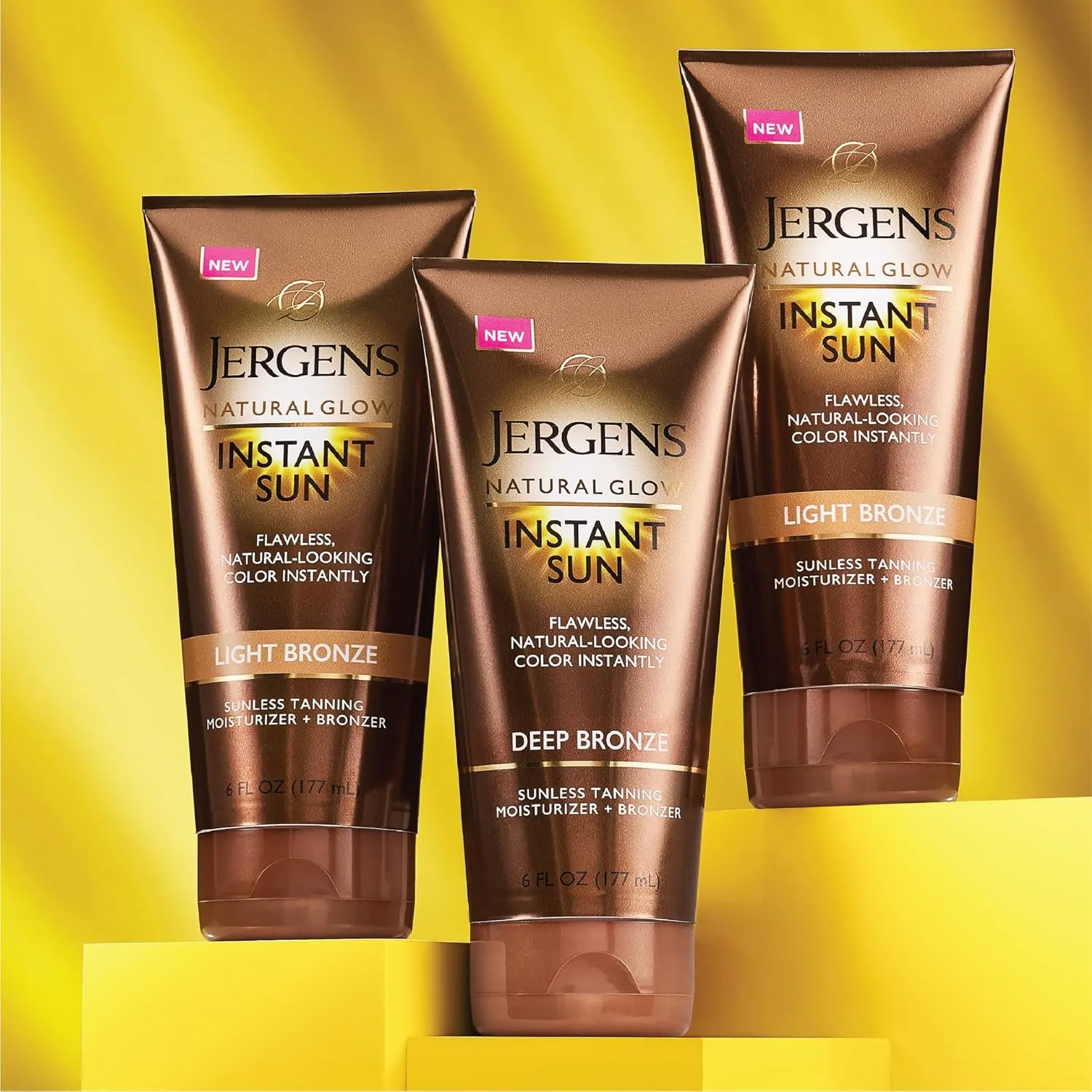 Jergens Natural Glow Instant Sun Tanning Moisturizer   Bronzer, Lightweight Sunless Tanning for Natural-Looking Color, Deep Bronze, 6 Oz