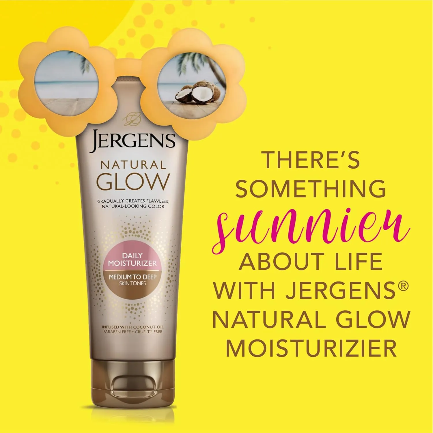 Jergens Natural Glow Self Tanner Body Lotion, Daily Sunless Tanning, Medium to Deep Skin Tone, Daily Moisturizer with Coconut Oil, Vitamin E and Antioxidants, 7.5 Oz, Pack of 2