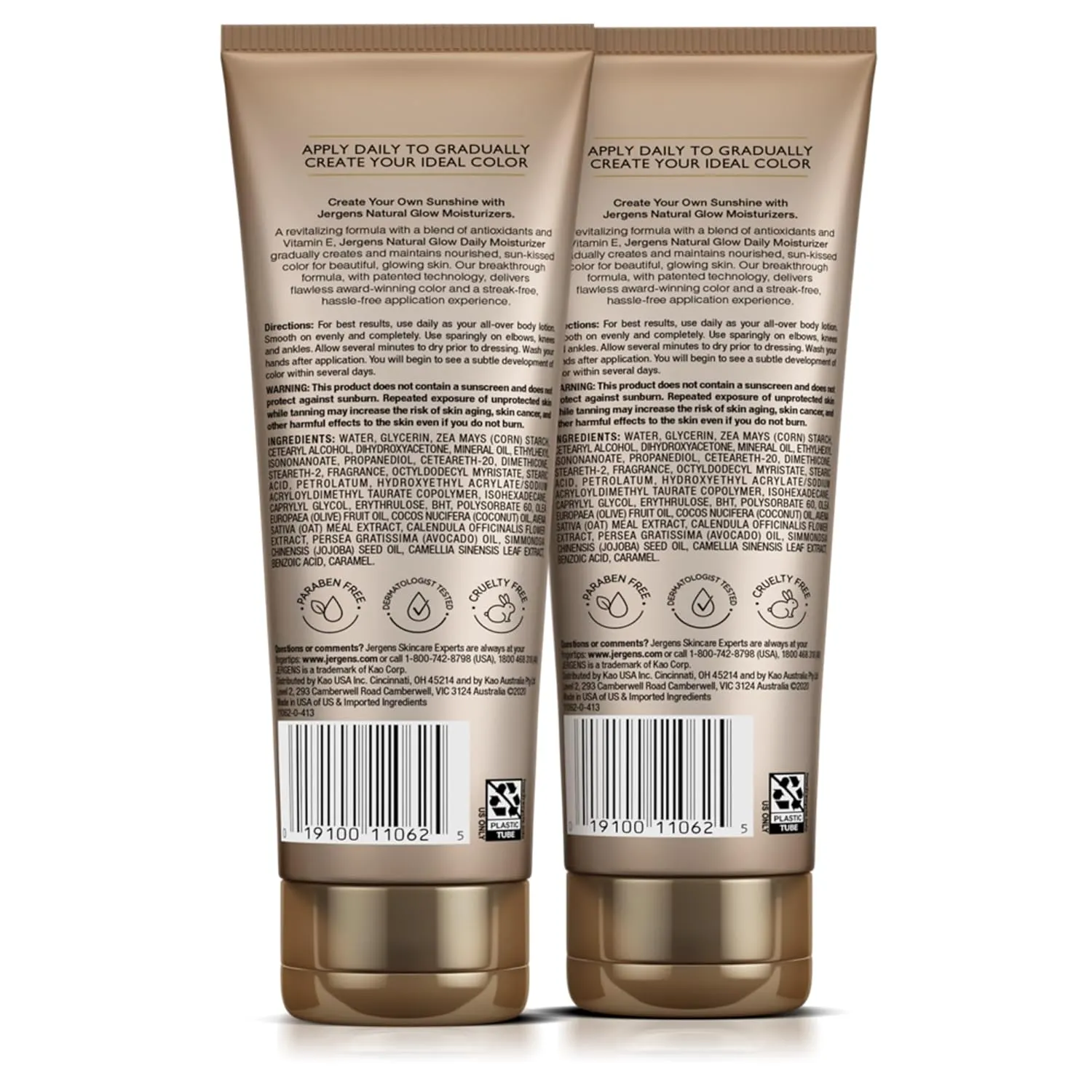 Jergens Natural Glow Self Tanner Body Lotion, Daily Sunless Tanning, Medium to Deep Skin Tone, Daily Moisturizer with Coconut Oil, Vitamin E and Antioxidants, 7.5 Oz, Pack of 2