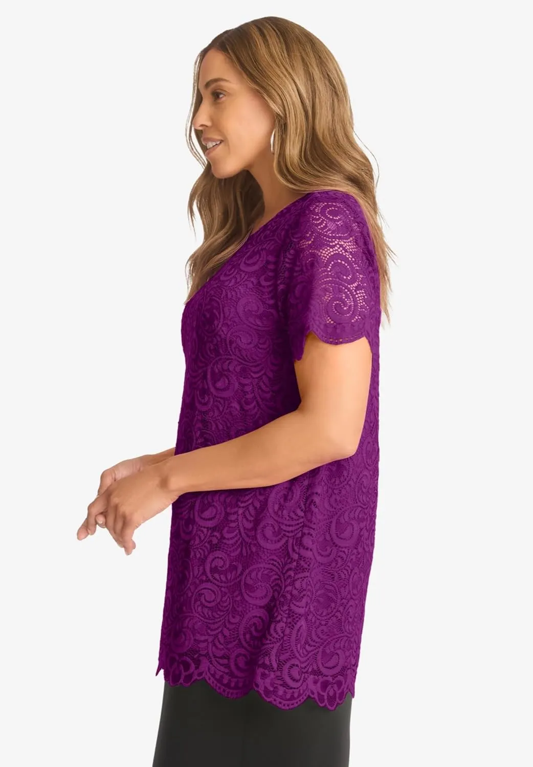 Jessica London Women's Plus Size Stretch Lace Tunic