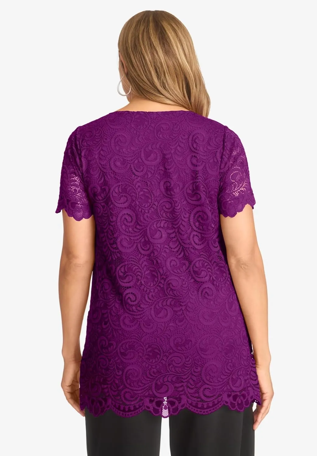 Jessica London Women's Plus Size Stretch Lace Tunic